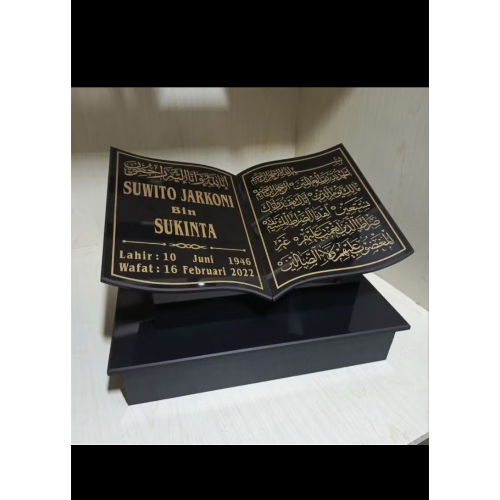 Batu Nisan Rumah Nisan Bentuk Buku Plus Dudukan Full Granit