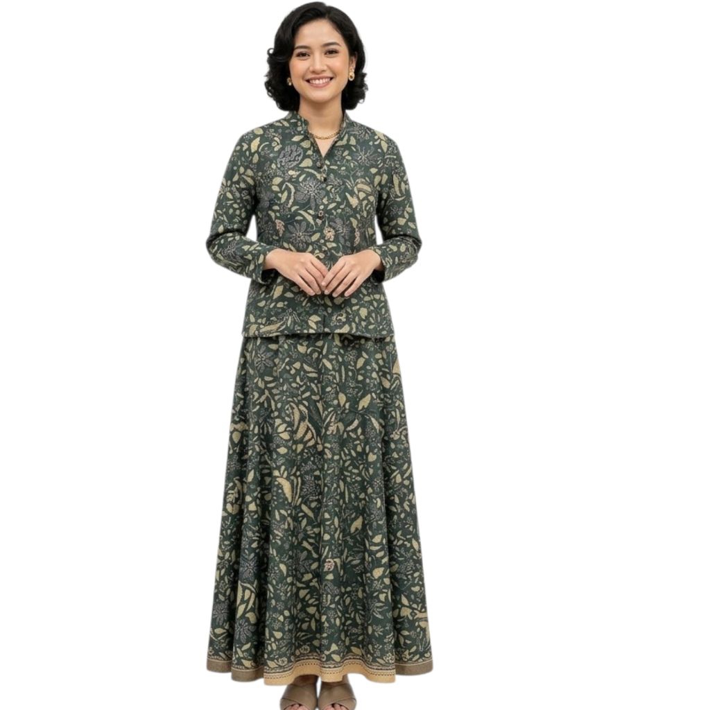 Setelan Batik Rok & blus baju kantor wanita dewasa atasan kerja tigneg grey