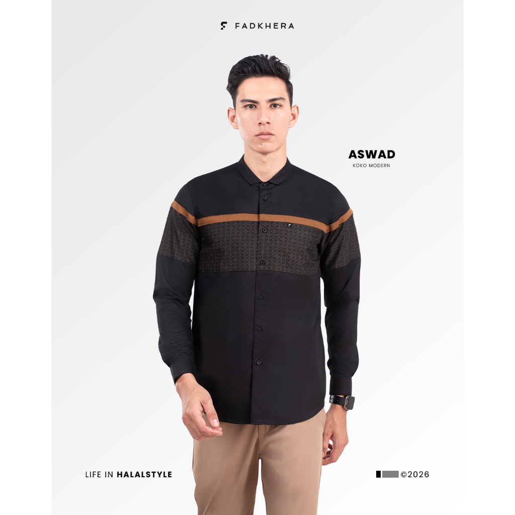 Baju Koko Pria Lengan Panjang ORI Fadkhera Aswad