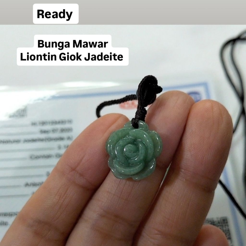 Liontin Giok Bunga 100% Burma Jadeite Natural Asli Grade A Bersertifikat 3210