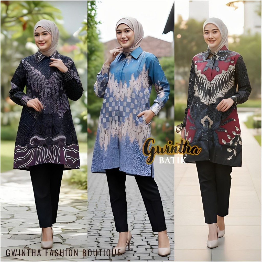 Gwintha Batik - Sarimbit Batik Tunik Formal Seragam Batik Kondangan Keluarga Lengan Panjang Pria dan