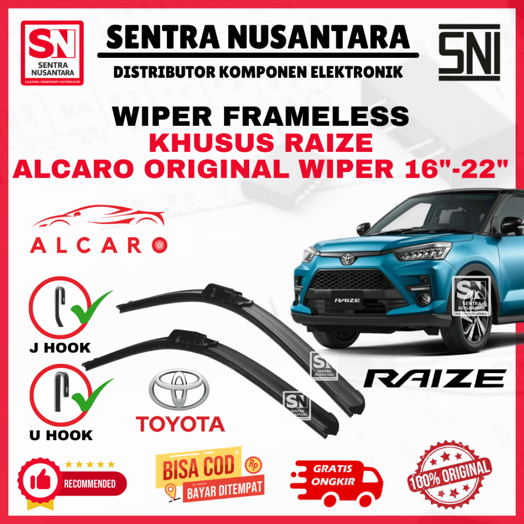 Wiper Mobil Toyota Raize Merk ALCARO ORIGINAL | Wiper Kaca Mobil Raize Model Frameless Premium | WIP