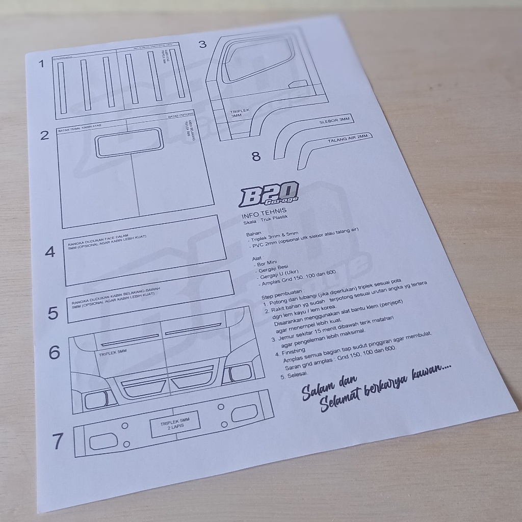 Pola Kabin Triplek Sederhana Miniatur Skala Truk Plastik - Model Canter Standar