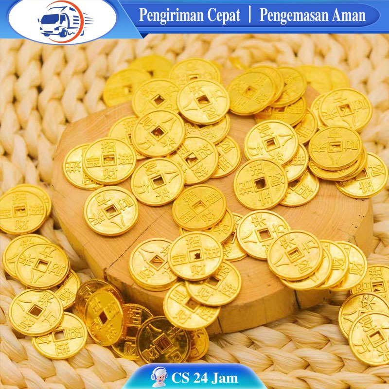 Isi 100PCS Koin Kuno Asli | Koin Feng Shui 2 Sisi | Uang Koin Kuno China Logam | Ukuran 1.4cm