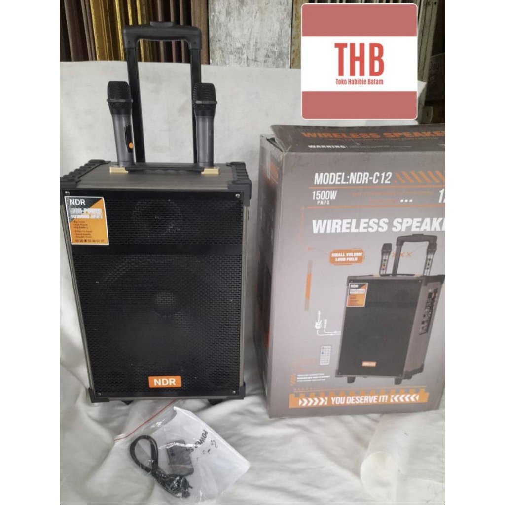 speaker bluetooth ndr c12 ukuran 12 inchi 2 mic wireless 
1500w pmpo
merk NDR