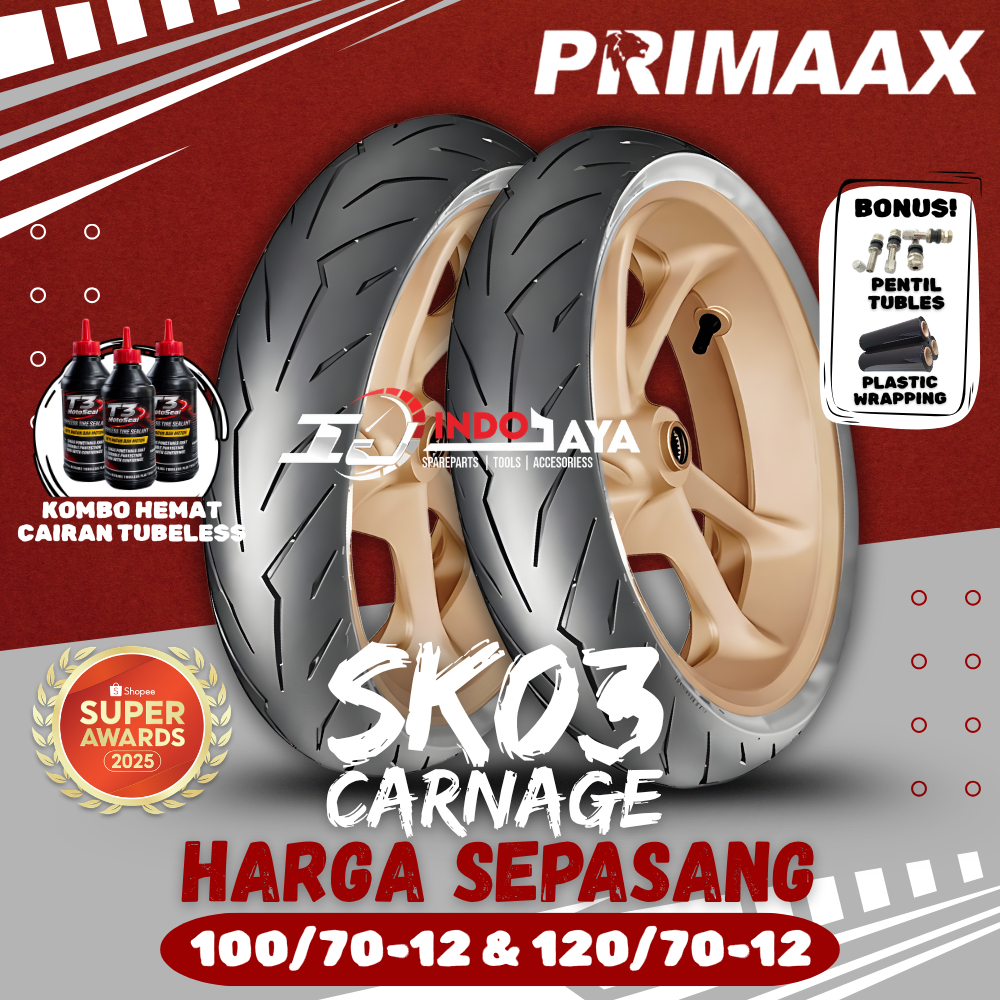 [HARGA SEPASANG] BAN PRIMAAX SK03 RING 12 ( 100/70-12 & 120/70-12 ) VESPA SCOOPY FREEGO / BAN SCOOPY