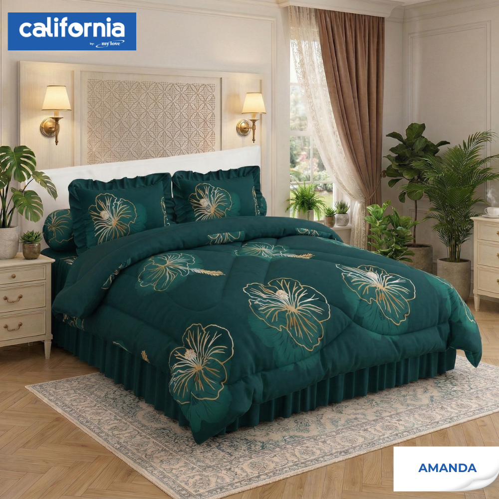 Bedcover Set California Rumbai Set King 180x200 / Queen 160x200 - Tinggi 45 cm Motif Mewah Elegan