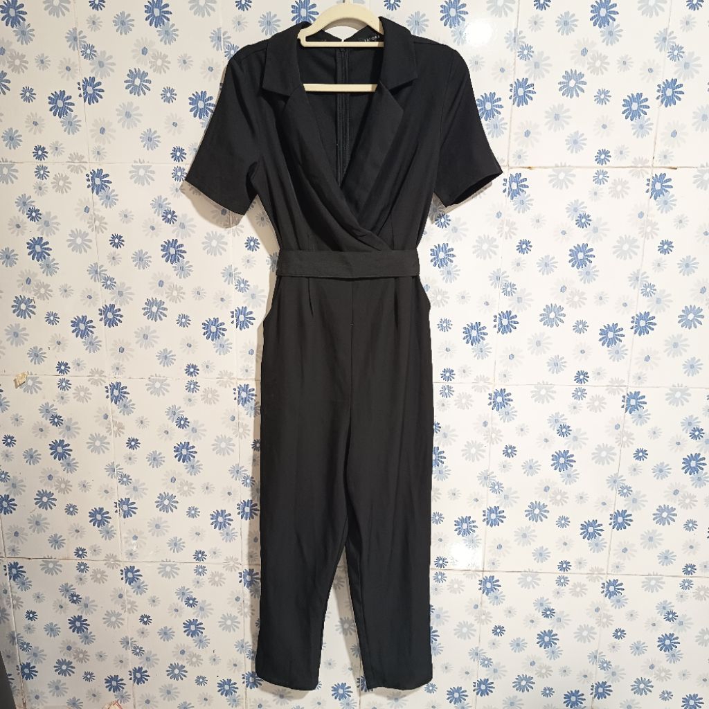 (Harga 120rb) Long Jumpsuit Collar Berkerah Hitam Formal | uniqlo| zara | gu