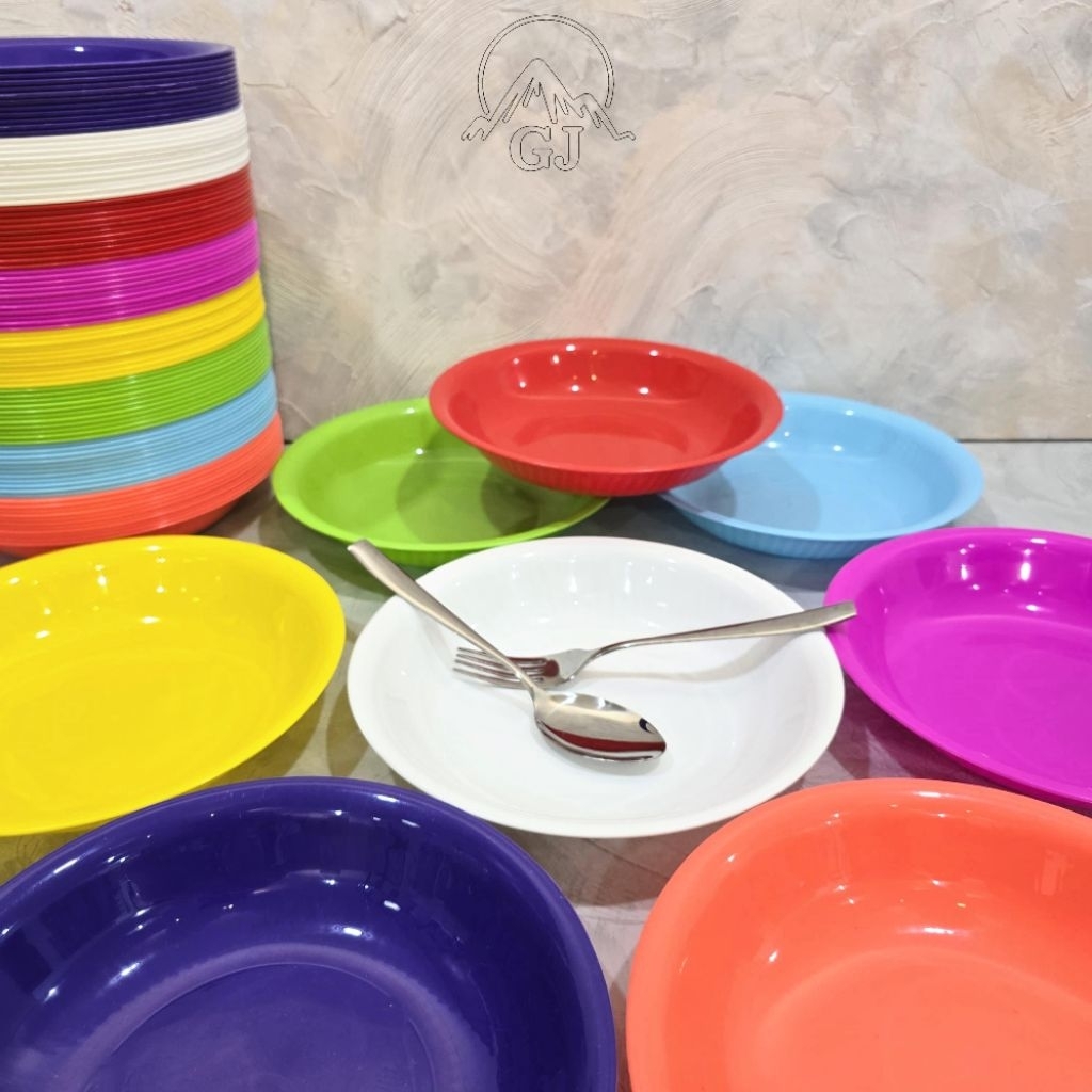 12 Pcs Piring Lontong GJ Piring Makan Plastik Bahan Ori Tidak Berbau Tebal Dalam & Kokoh