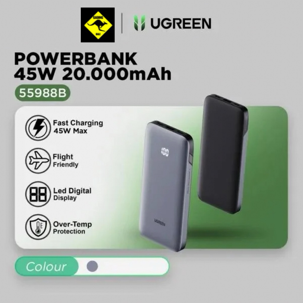 UGREEN POWERBANK BUILT-IN CABLE 45W 20000MAH with digital display GRAY / 55988B