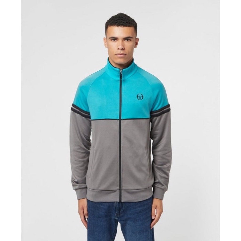 Sergio Tacchini Orion Tracktop Jacket In Cyan Blue/Charcoal Grey/ Black