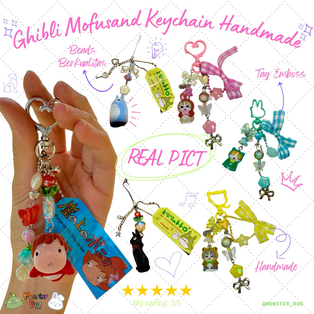 Ghibli Studio keychain with Tag | Mofusand Keychain With Emboss Tag