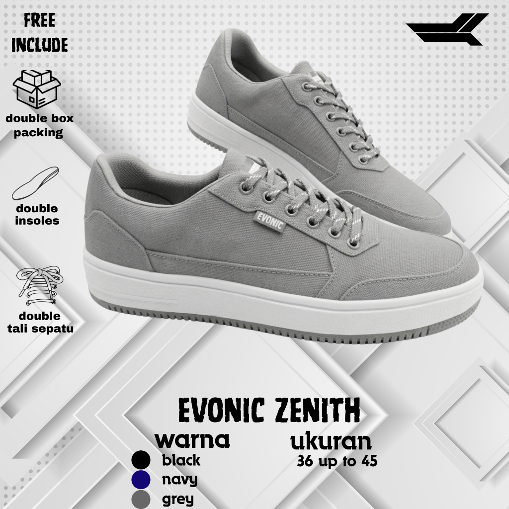 sepatu sneakers evonic zenith, sepatu casual pria grey
