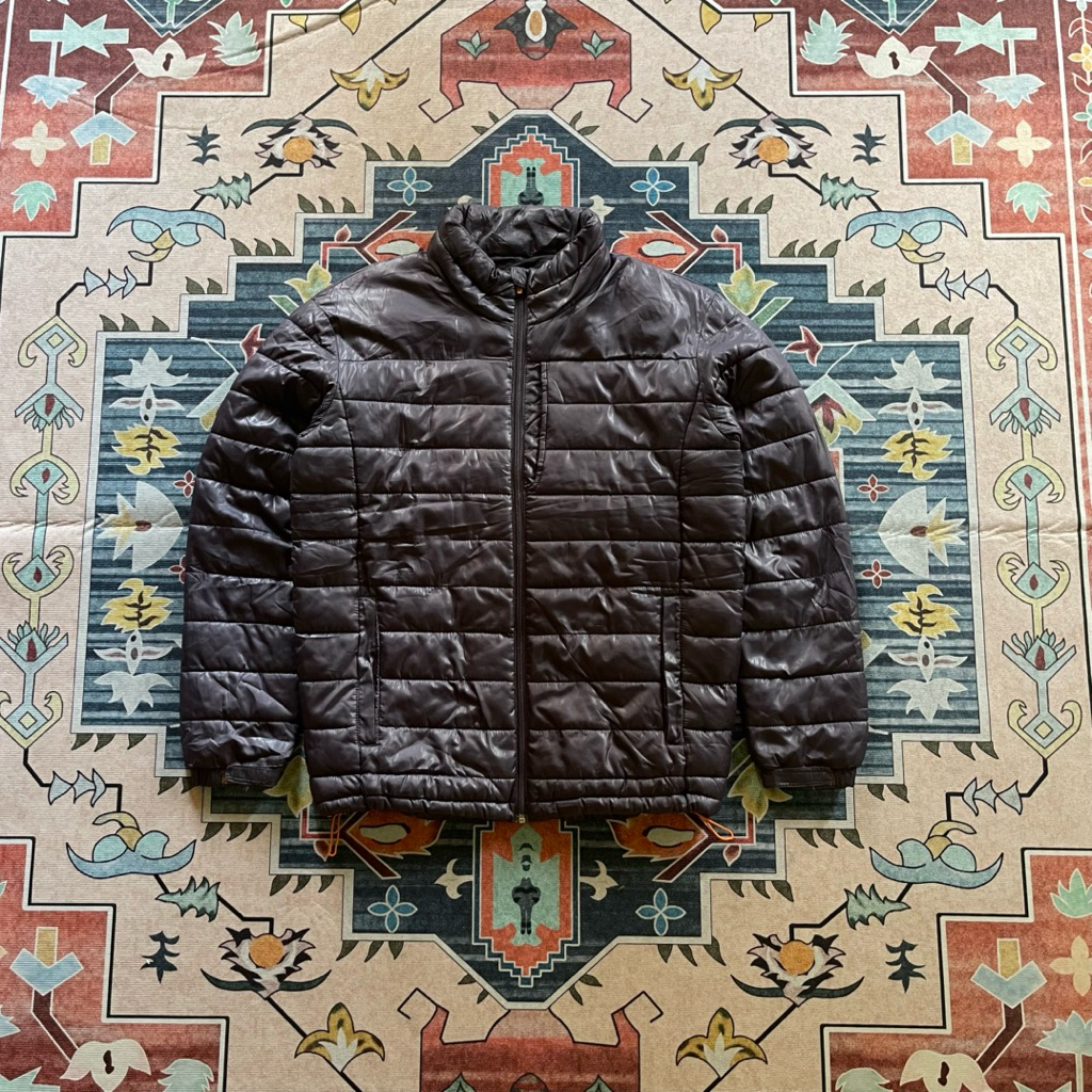 Jaket Pria Puffer Unbrand Hitam Polos Lining Orange Hangat Casual