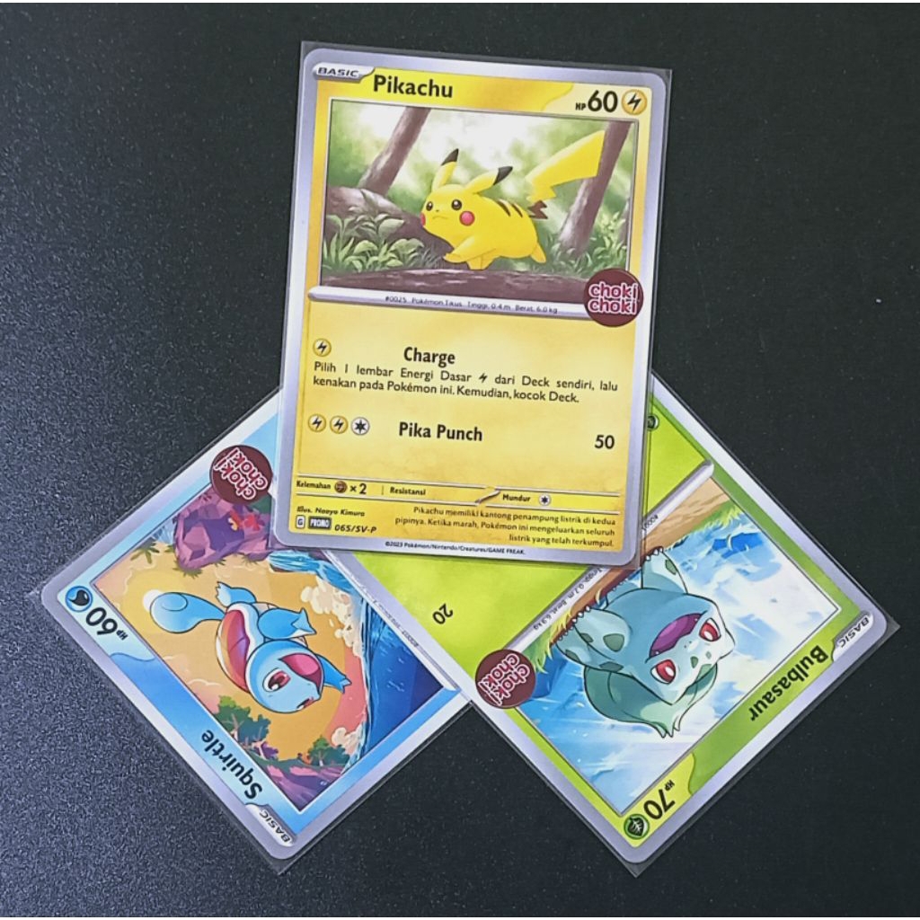 kartu Pokemon Pikachu Choki Choki, Squirtle, Bulbasaur Choki Choki