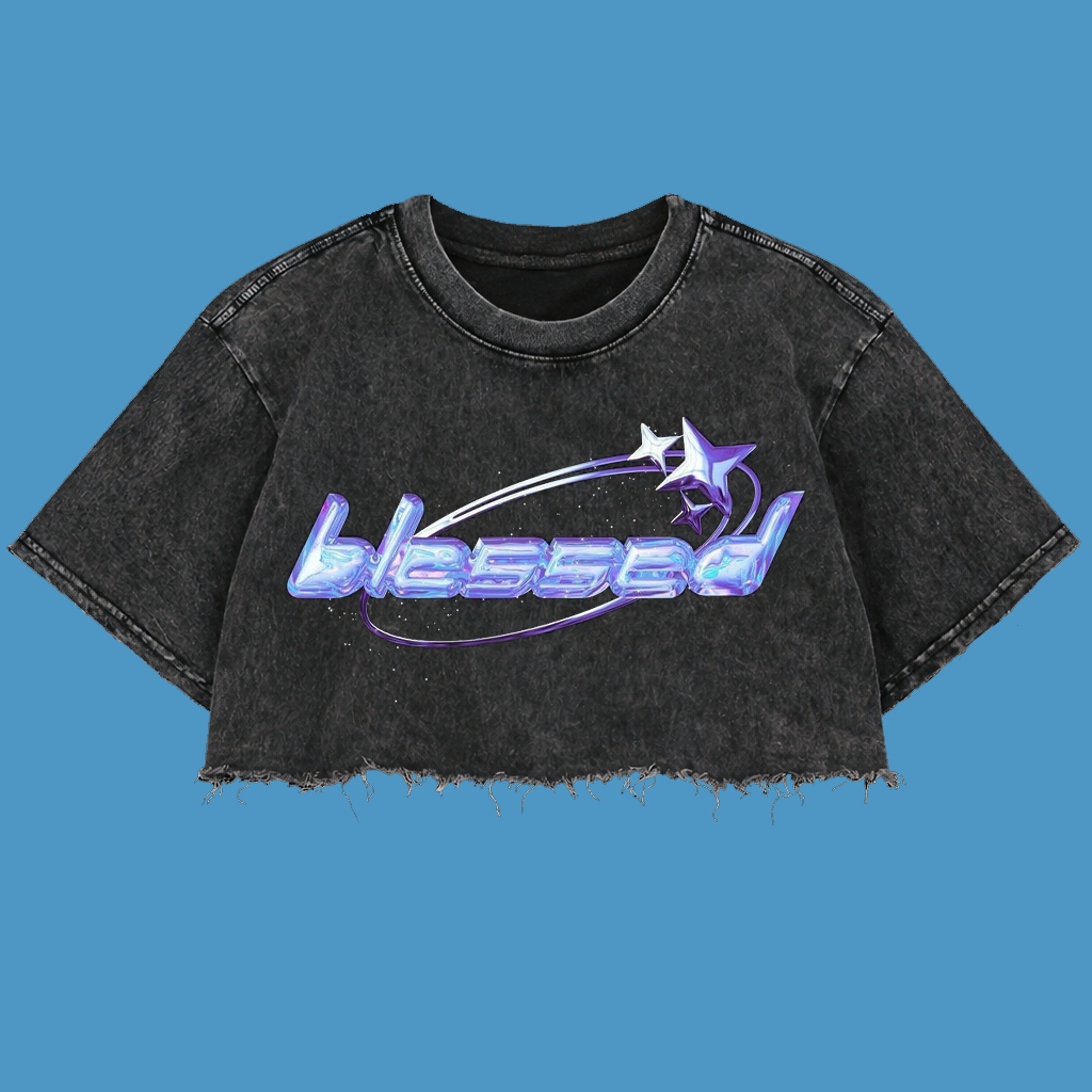 Resmora "Blessed" Crop Top Wash Oversized T-Shirt | Washing | Crop Tee Unfinished | Vintage | Atasan