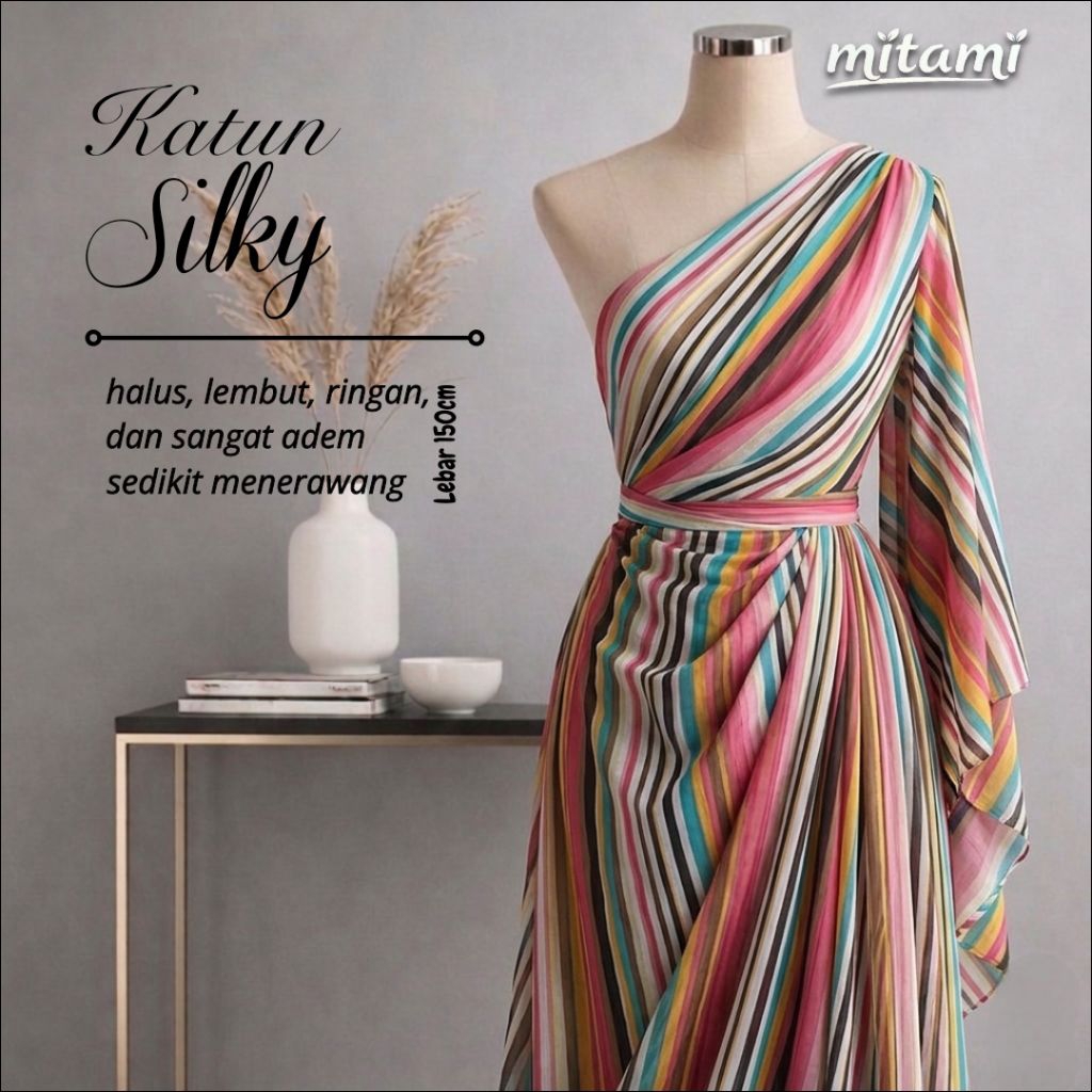 MITAMI Kain Katun Silky Motif Stripe Garis Warna Warni (Harga Per 0,5)KYT