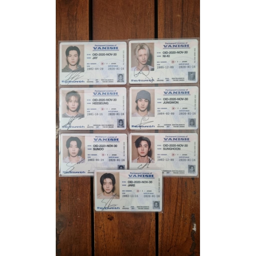 ID CARD PHOTOCARD PC SUNGHOON JAY SUNOO JAKE JUNGWON HEESEUNG NIKI  ENHYPEN THE SIN VANISH