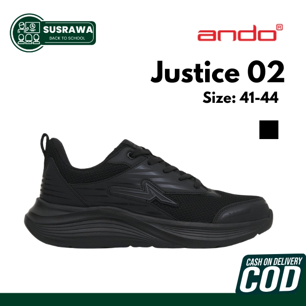 Ando Justice 02 Sepatu Sneakers Pria Hitam Full Black - Sepatu Kerja Kantor Cowok - Sneakers Sekolah