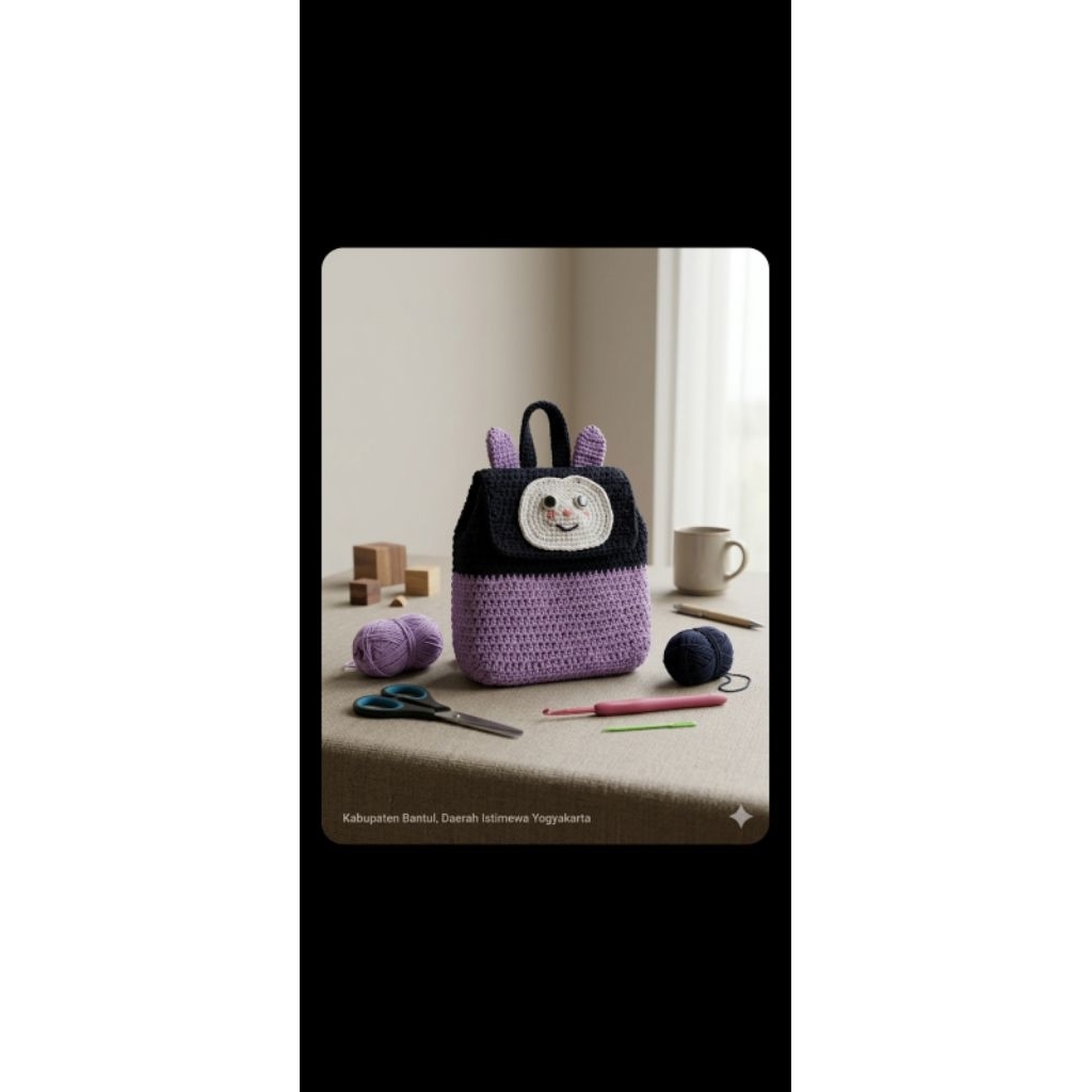 tas ransel anak mini rajut,karakter kuromi