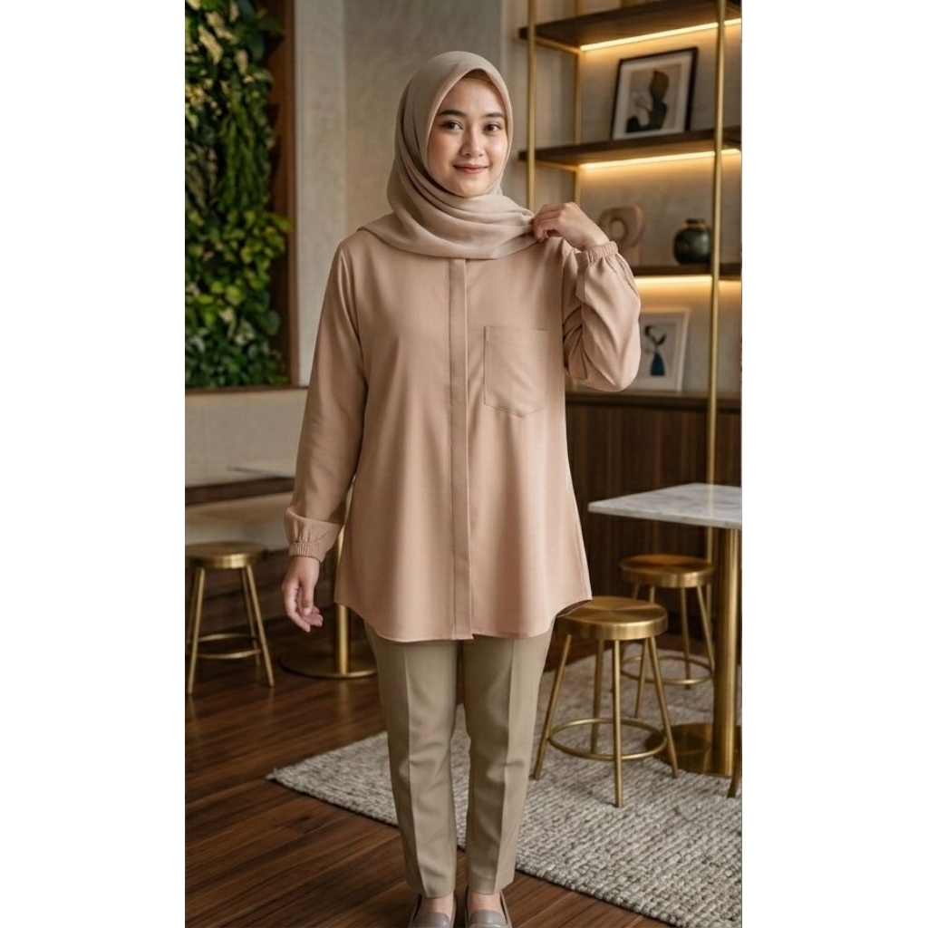 Kemeja Wanita Semi Tunik Atasan Blus Panjang Pakaian Muslimah