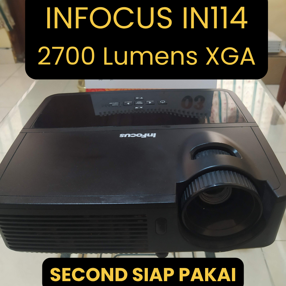 Jual proyektor second siap pakai Infocus IN114 2700 Lumen XGA. Kelengkapan Tas, Kabel Power, Kabel V