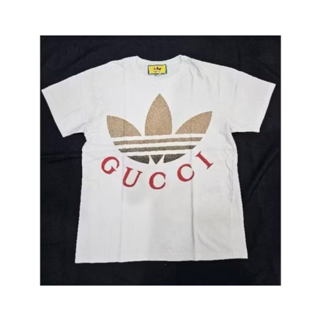 Preloved Kaos Unisex Pria Wanita Man Woman Putih White Tshirt Oversize Gucci Collab x Adidas Branded