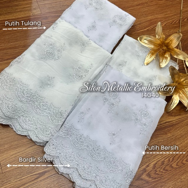 Bahan Kain Kebaya Adat Bali Sifon Bordir Metallic 14G40 – Sifon Bordir Premium Terbaru Uk 1 ptg 1,4m