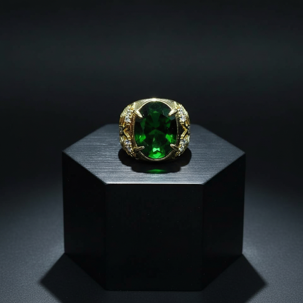 Cincin Pria Wanita Batu Zamrud Biron Oval Cutting