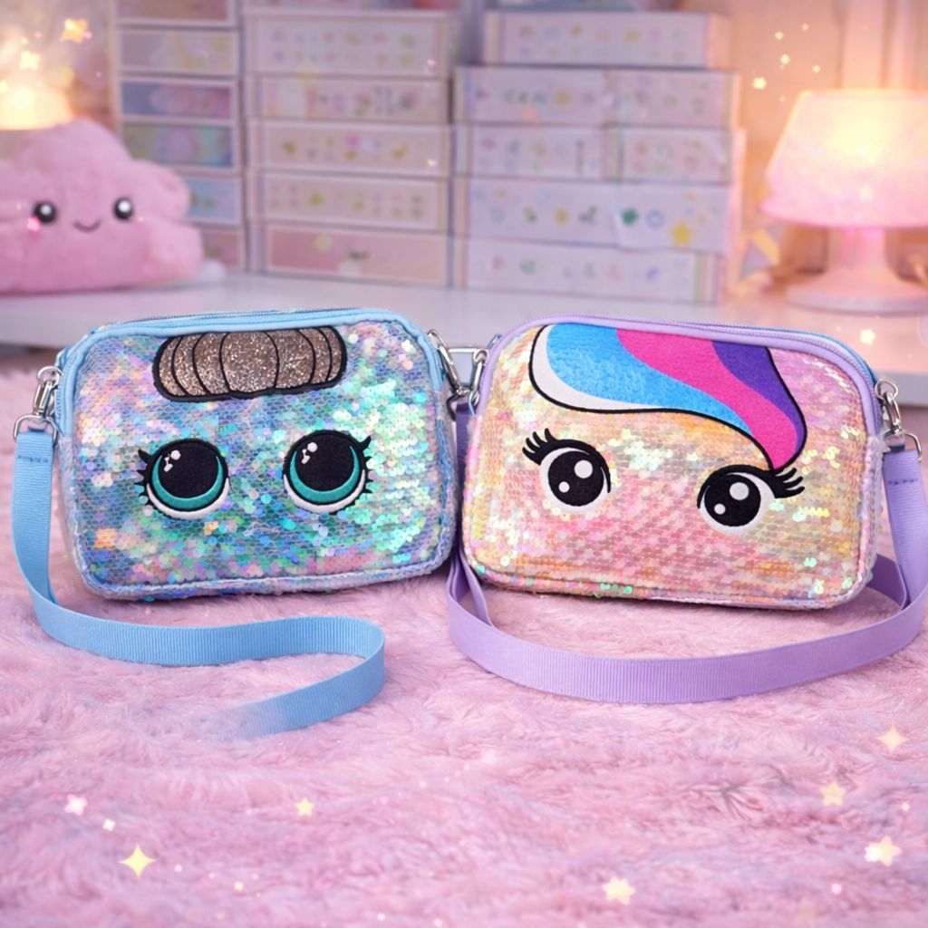 Tas Slempang Karakter / Tas Slempang Unicorn Sequin Import / Tas Sequin Unicorn Lucu  Slempang / Tas