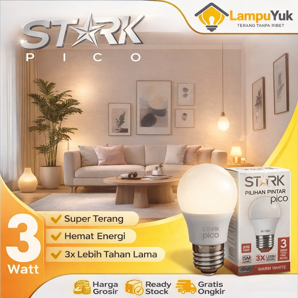 Lampu LED Stark Pico 3W E27 Warm White Hemat Listrik (Bisa Paket 2 Gratis 1), Murah