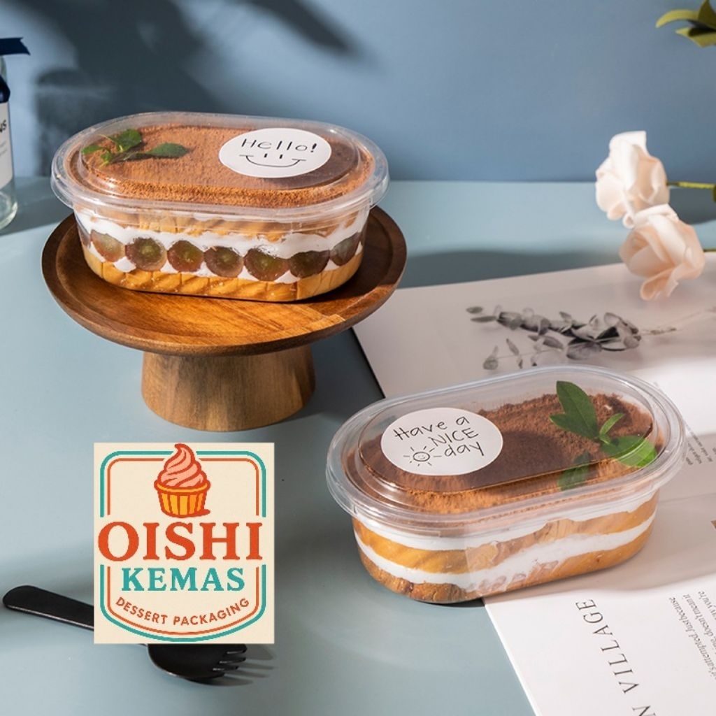 10pcs Box OVAL 450ML Kemasan Tiramisu Salad Buah Kue Bolu Kotak Makanan Dessert