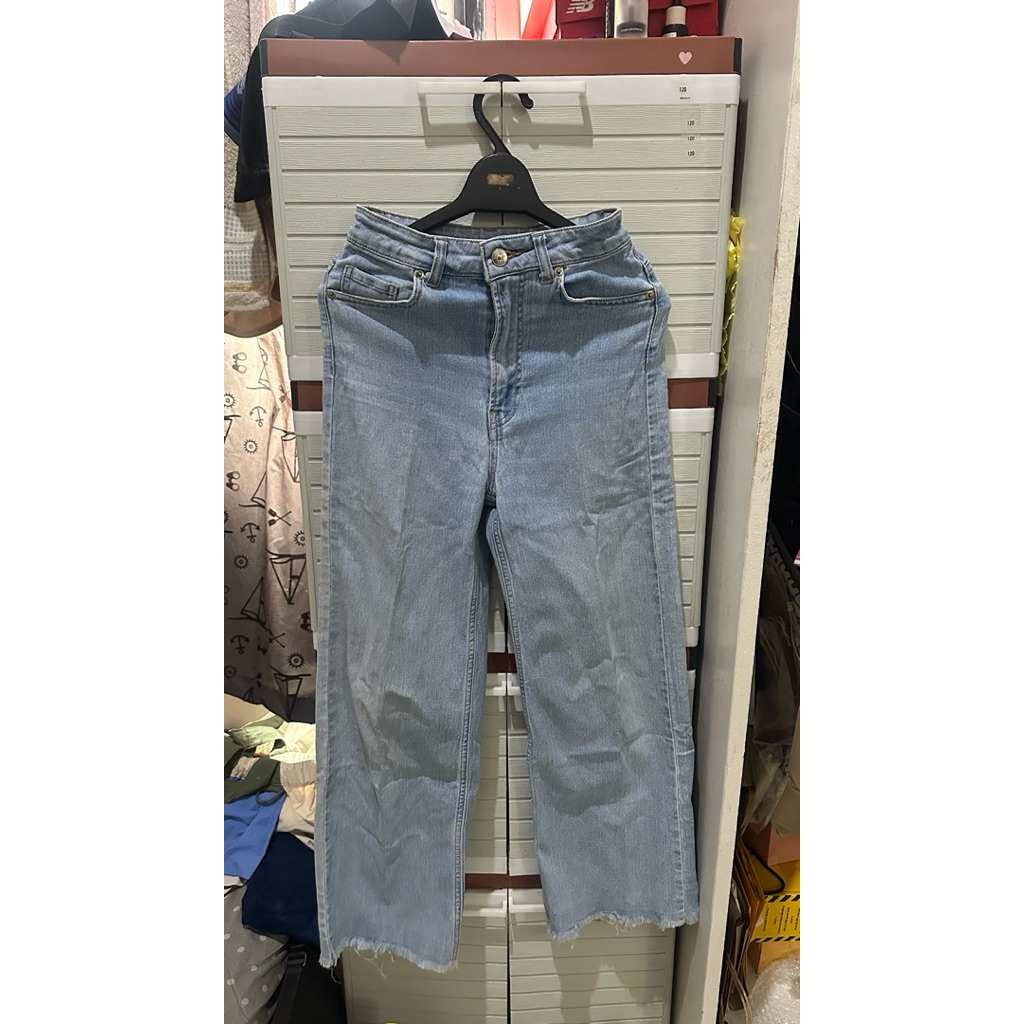 hm divided light blue semi flare pants hw