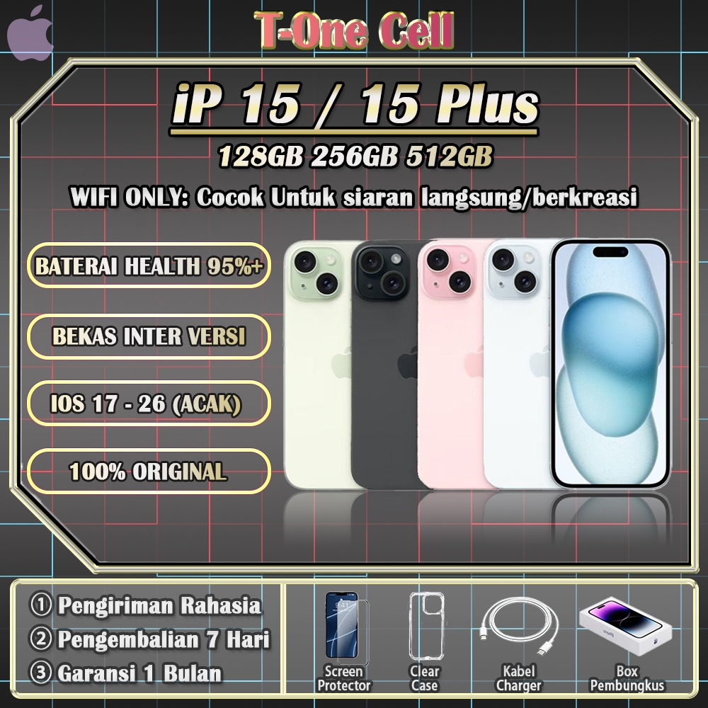 (Dynamic Island ) iPhone 15/15 Plus SECOND BEKAS 100% ORI 128/256/512GB INTER, Cocok untuk live stre
