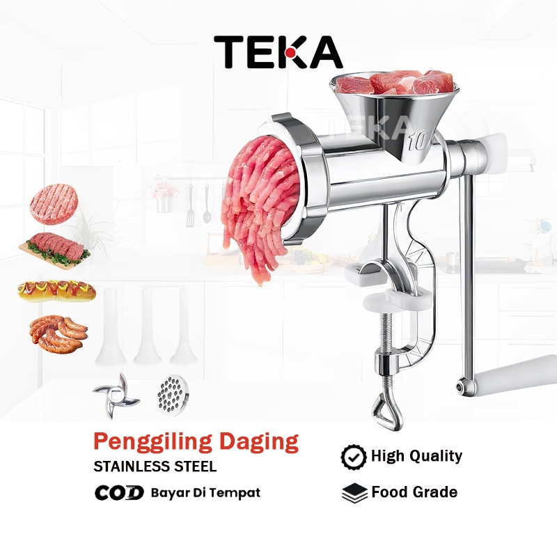 TEKA 8 inch 10 inch Penggiling Daging Meat Mincer Manual Gilingan Daging Stainless Steel Penggiling 