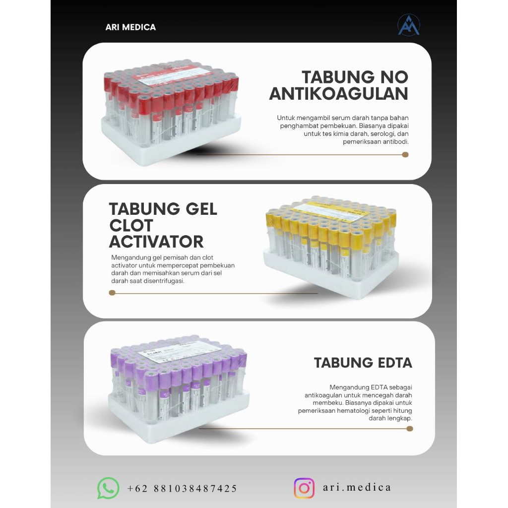 TABUNG VACUTAINER (NO ANTIKOAGULAN / GEL CLOT ACTIVATOR / EDTA)