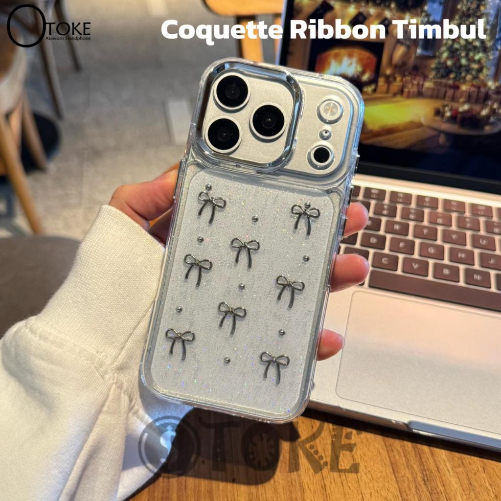 COQUETTE RIBBON GLITTER CLEAR CASE 3D FOR IPHONE 11 12 13 14 15 16 PLUS 17 PRO MAX
