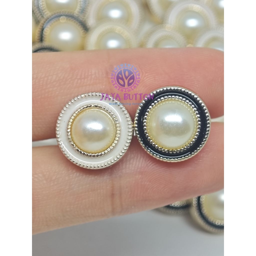 COD K029 KANCING FASHION ELEGANT PEARL ROSE GOLD FRAME BUTTON KANCING BULAT HITAM PUTIH PREMIUM / KA