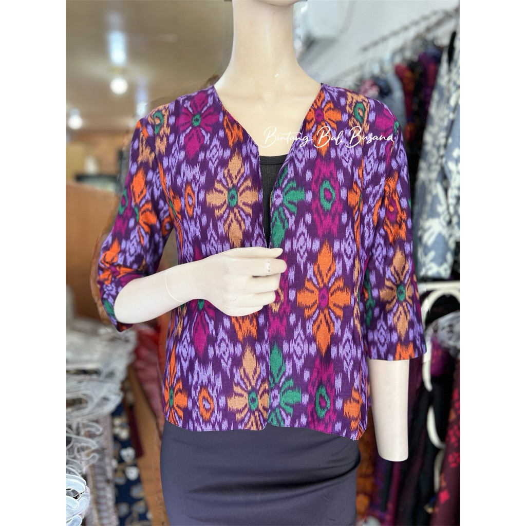 Blazer Bolero Outer Wanita Cewek Endek Bali Katun Lasem Marun Ungu Cerah
