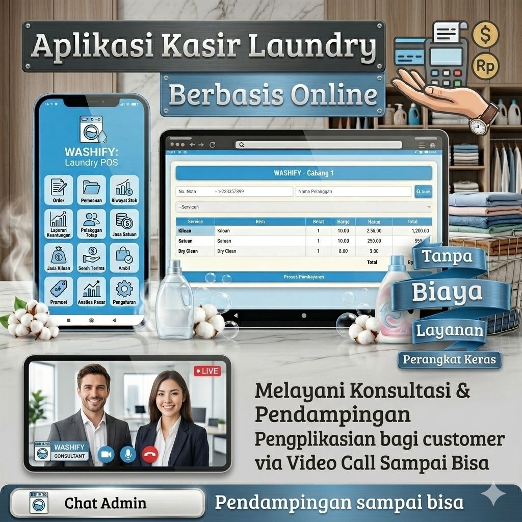 Aplikasi Kasir Laundry Online POS Manajemen Wirausaha - Multi Kasir & Cetak Nota Bluetooth - NDBT PO