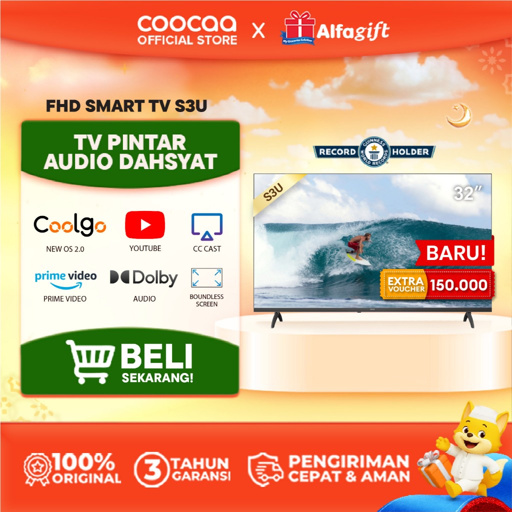Coocaa 32S3U Smart TV - 32 Inci DLED 1366x768, Eye Care Mode, Dolby Digital Plus, Swaiot Home, CC Cast
