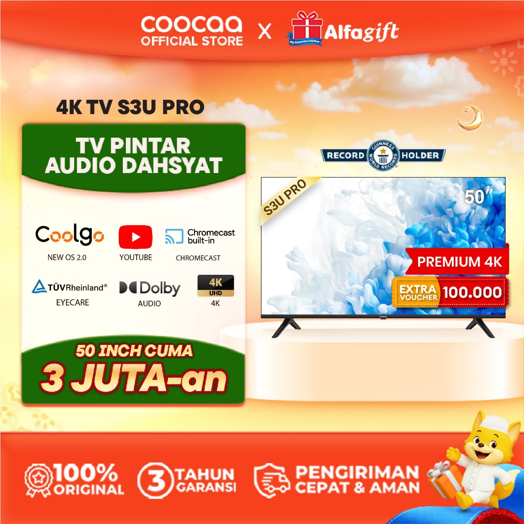 COOCAA 50 inch S3U PRO Smart TV - Digital TV - 4K - UHD - Dolby Audio - Youtube - Mirroring - Boundl