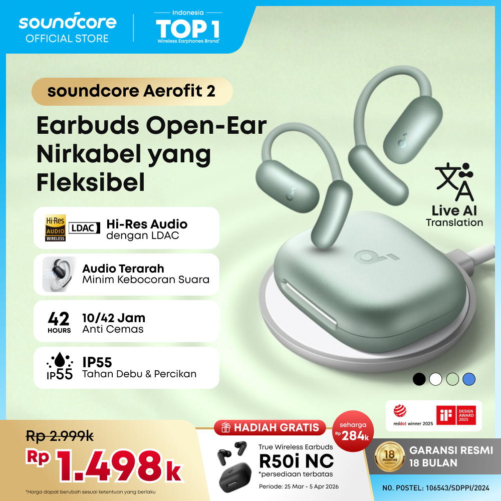 Soundcore by Anker AeroFit 2 OWS Open Ear Earbuds Hi-Res Wireless Audio LDAC AI Translation Clear Ca