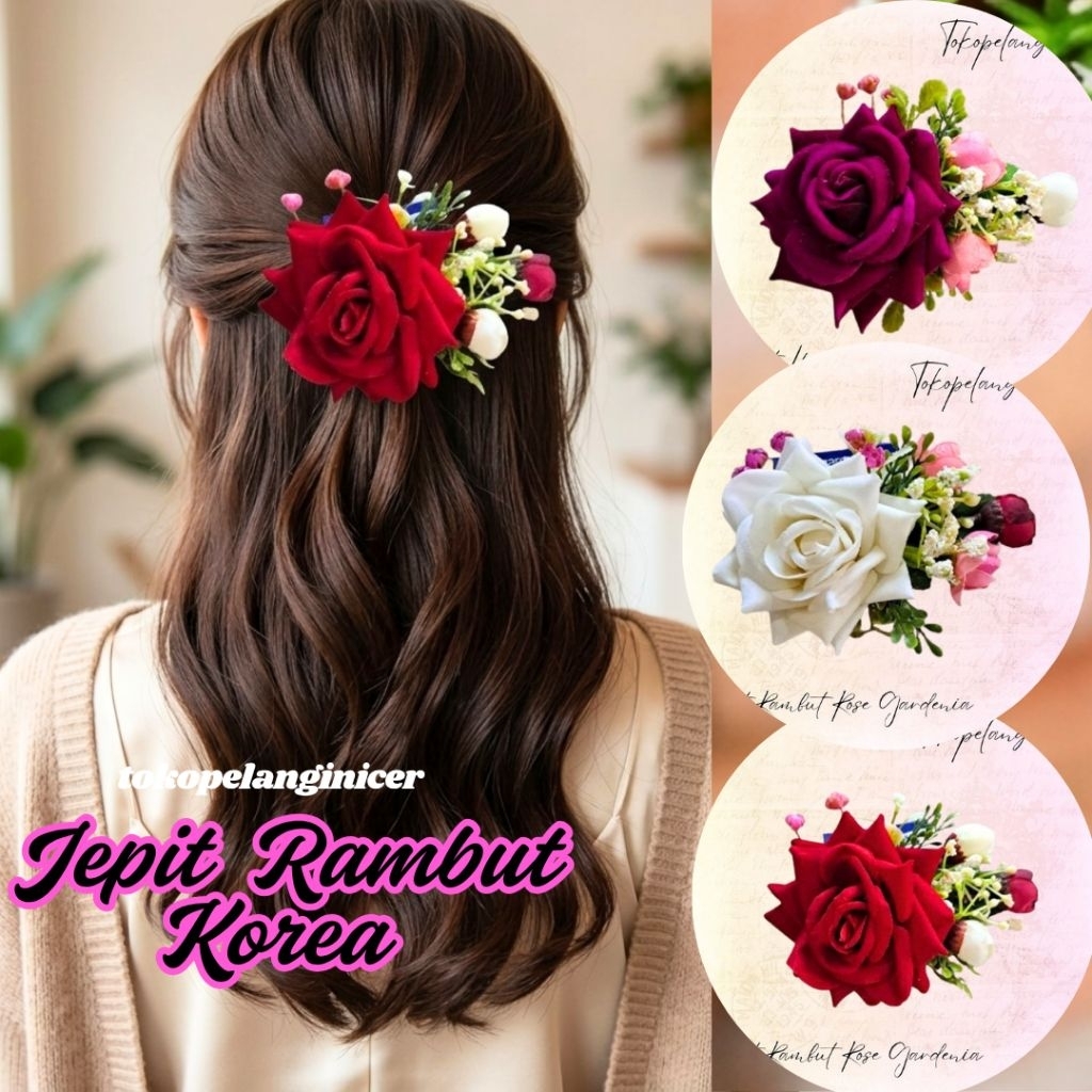 TPN Jepit Rambut Rose Gardenia- Jepitan/ Kep rambut Wanita - Jepit Rambut Mawar- Aksesoris Rambut Pe