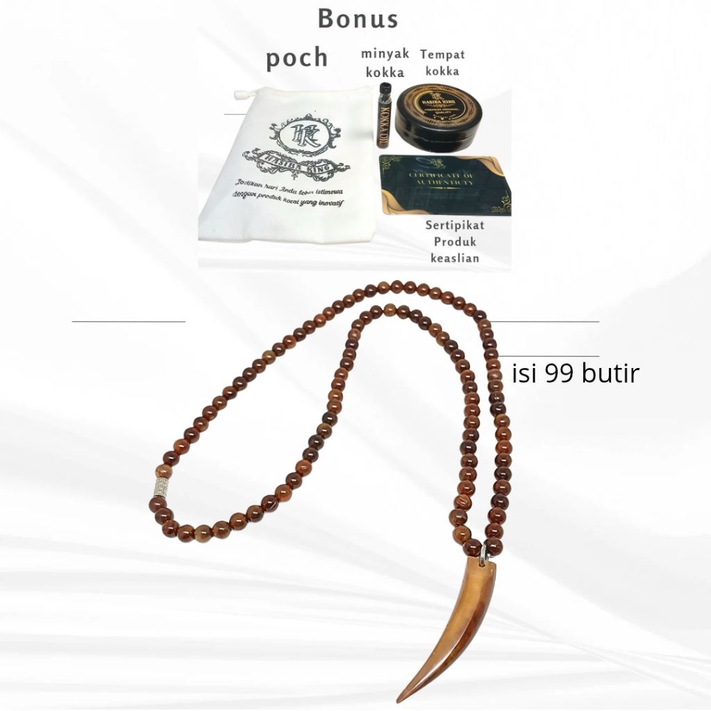Kalung Kayu Kokka Asli Premium isi 99 butir Sertipikat Poch