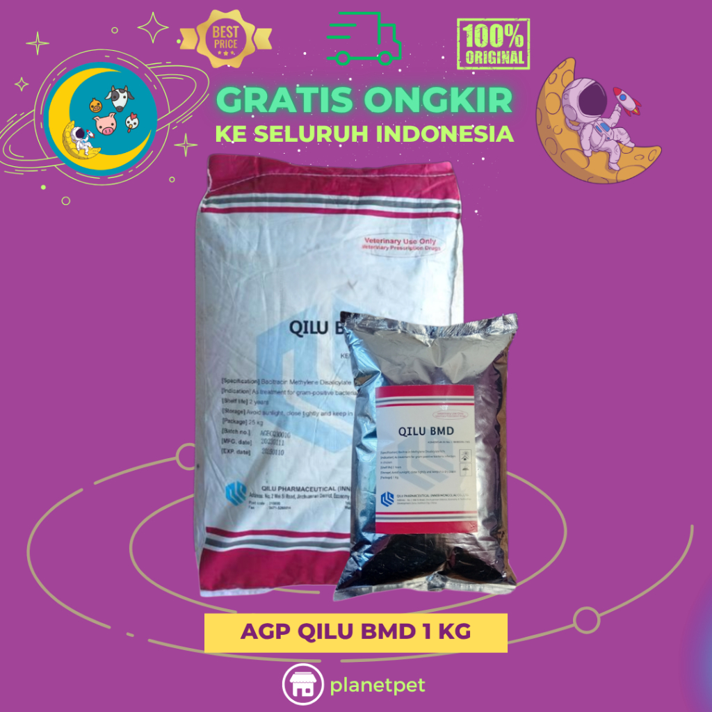 AGP QILU BMD 1 KG - Untuk Pertumbuhan Dan Pencernaan Ayam Broiler Dan Hewan Ternak Lainnya.