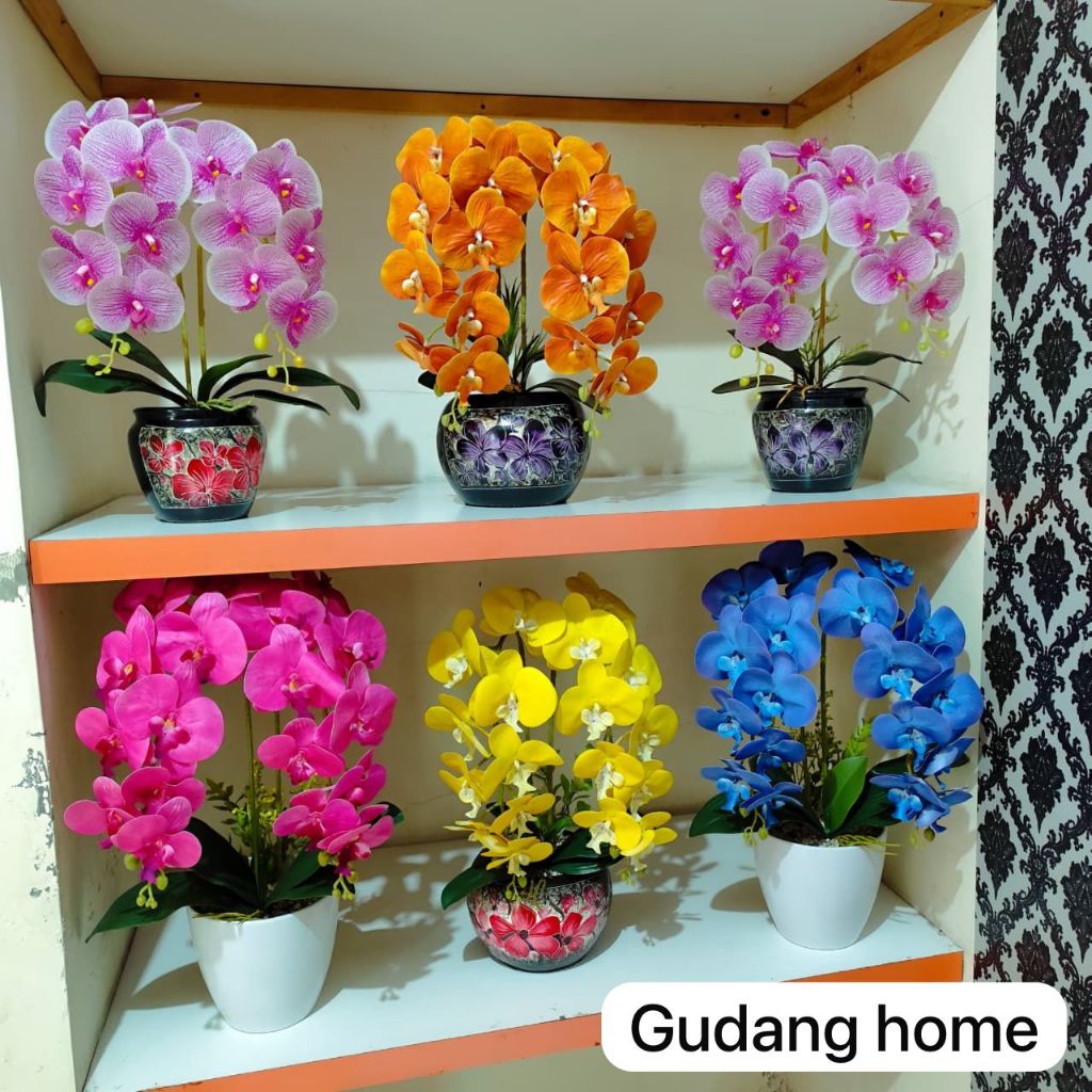 (SATU SET DENGAN POT) Bunga anggrek latex teball premium