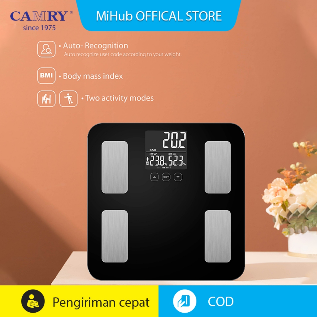 Timbangan Badan Digital CAMRY Timbangan Body Fat Analyzer Akurat BIAUkur Lemak Air Otot Kalori BMI
