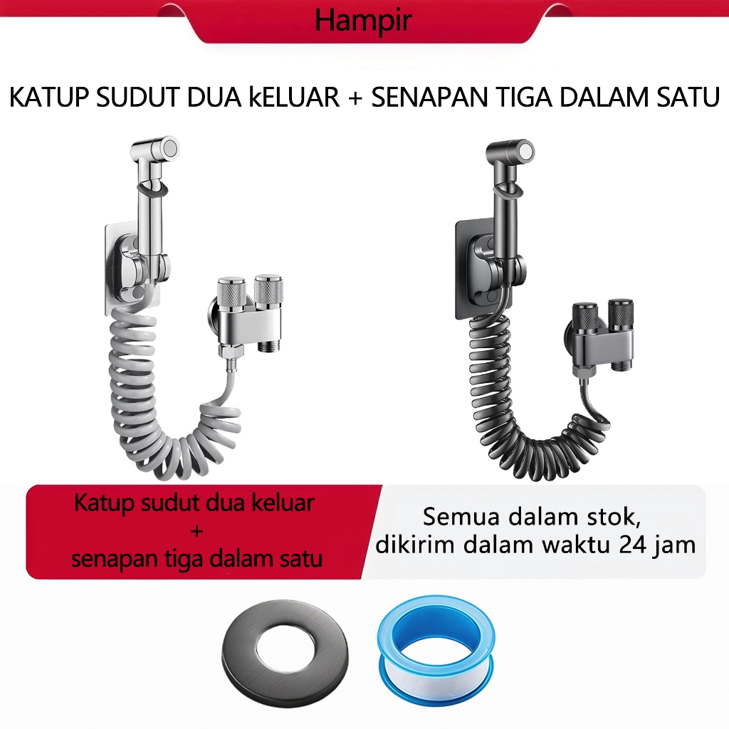 Jet Shower Cebok Premium Spray Toilet kendali air halus kokoh lengkap dengan kran sudut dua aliran d