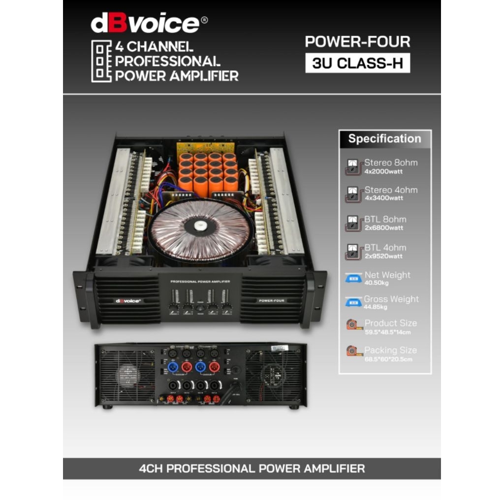 POWER FOUR DB VOICE 3U CLASS H 4 CHANNEL/ Power Four Db Voice Class H 4 Channel/ power four db vouce